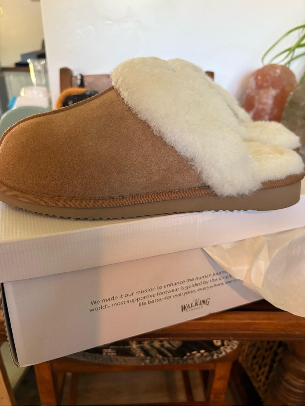 Plush Shearling Lined Slip-On Slipper - Tan/Cream